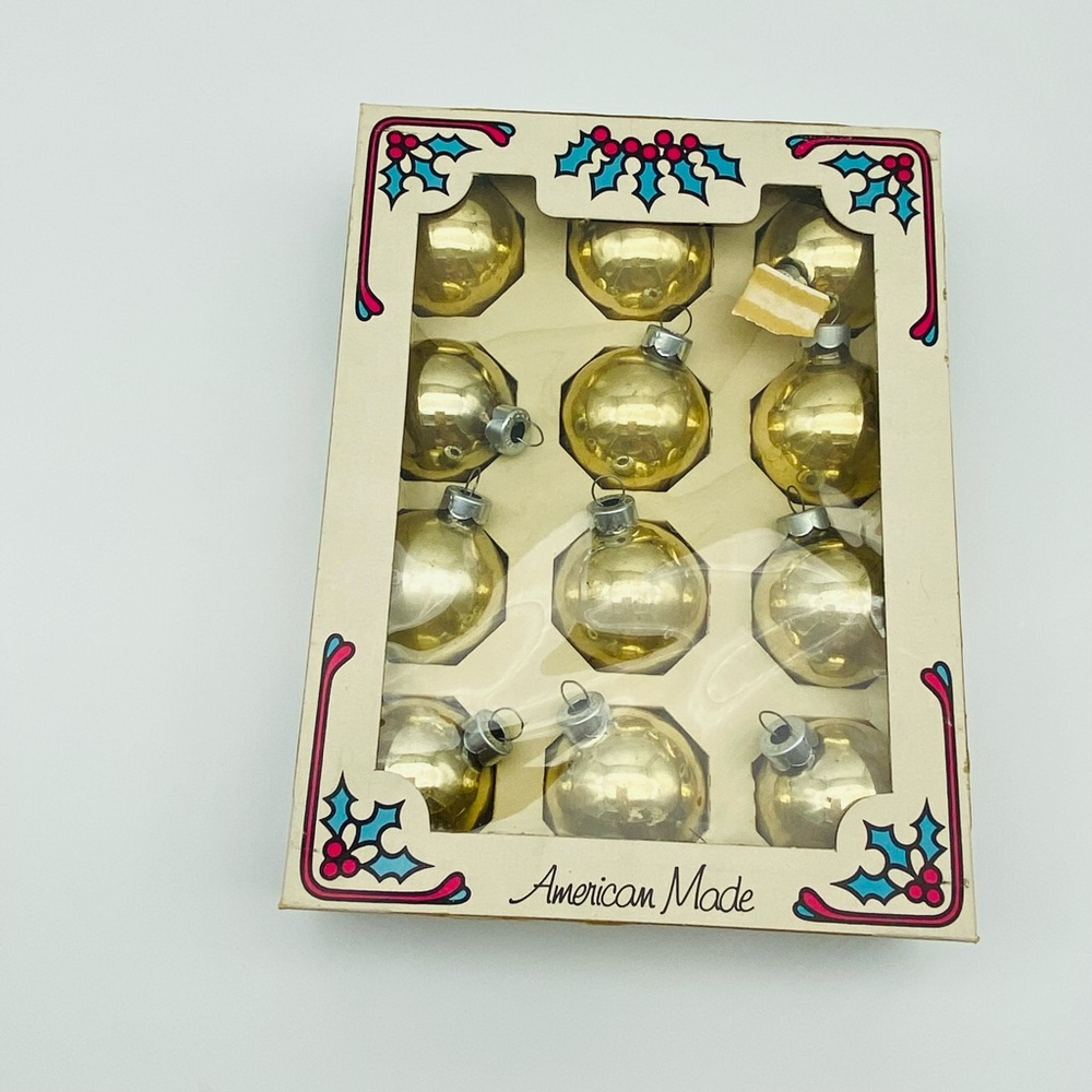Vintage Glass ball ornaments 1.75" Mercury Glass Holly Ornaments Set of 12